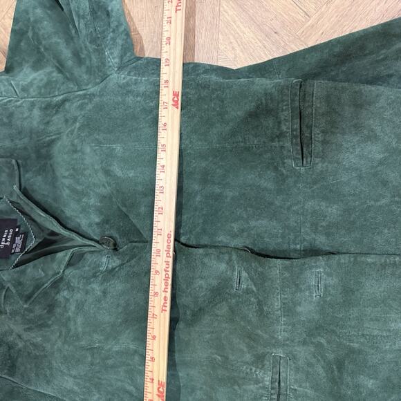Dennis Basso Suede Leather Long Coat Jacket Green Button Front Women's Size M - Picture 7 of 9